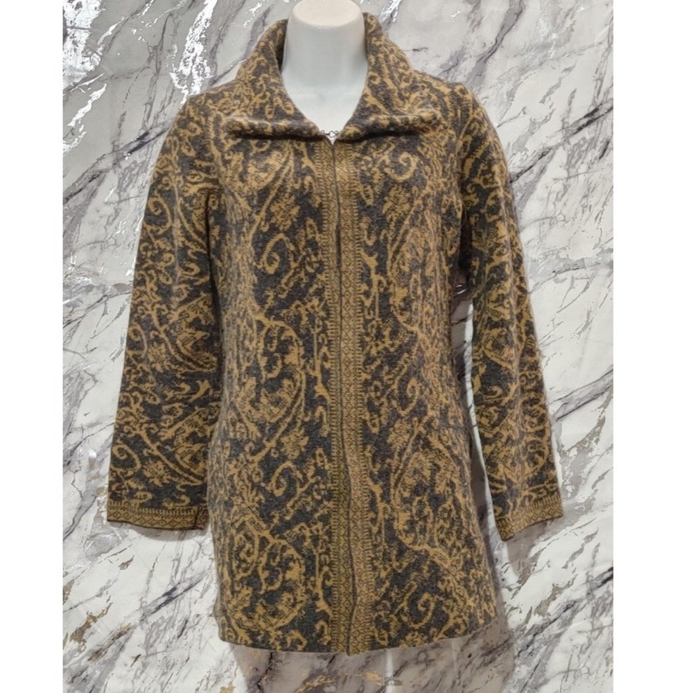 Duplicate A. Ida Knit Cozy Long Duster Sweater Golden Brown Gray Size Small
